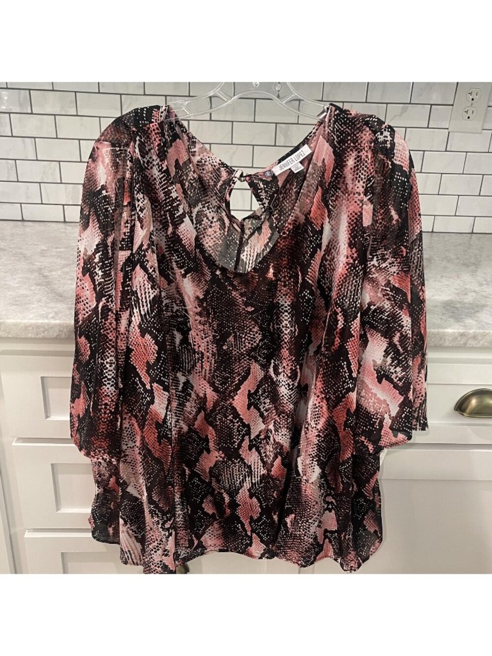 Jennifer Lopez Tunic Blouse Womens 2X Pink Animal Print Sheer Boho Top Shirt